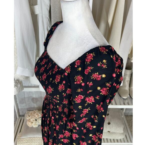 Old Navy Women's Size S Tall Black & Pink Floral Print Fit & Flare Dress #0593 - Picture 3 of 11